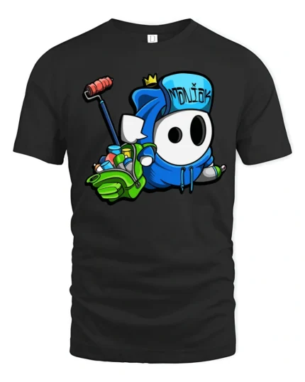 Creative Moniak Graffiti Character Roller Spray Graphic Tee - black t-shirt on white background