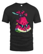 Grumpy Watermelon Smoking Cigar Cool Ladybug Graphic Tshirt - black t-shirt on white background