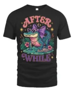 Adorable Alligator Sunglasses Violet Ribbon Bow Graphic Tee - black t-shirt on white background