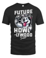 Future Howllywood Star Husky Dog Selfie Graphic Tshirt - black t-shirt on white background