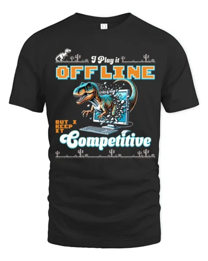 Retro Offline Competitive Dinosaur Computer Graphic Tee - black t-shirt on white background