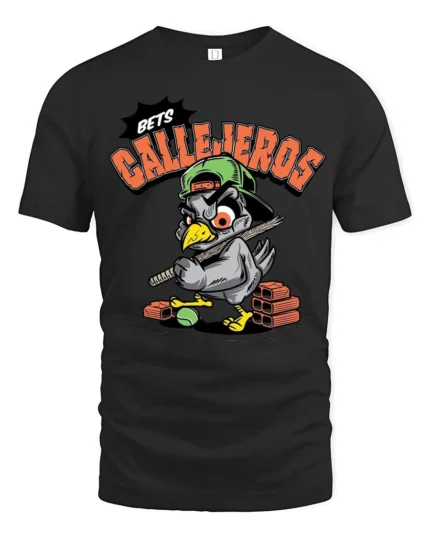 Aggressive Pigeon Baseball Bat Bets Callejeros Tshirt - black t-shirt on white background
