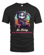 Cute Grim Reaper Go Away Im Introverting Graphic Tshirt - black t-shirt on white background
