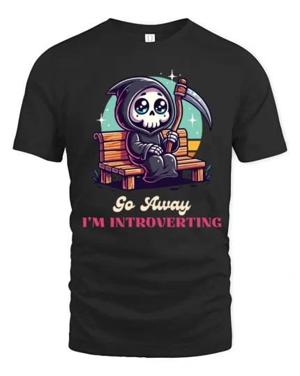 Cute Grim Reaper Go Away Im Introverting Graphic Tshirt - black t-shirt on white background