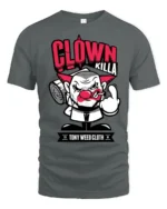 Angry Clown Killa Gangster Middle Finger Graphic Tshirt - gray t-shirt on white background