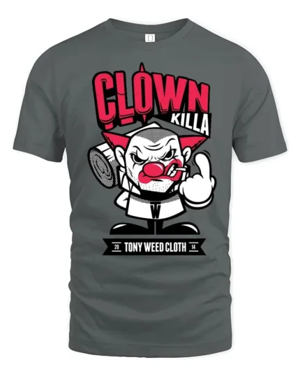 Angry Clown Killa Gangster Middle Finger Graphic Tshirt - gray t-shirt on white background