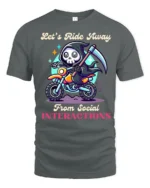 Introvert Grim Reaper Riding Motorcycle Slogan Tshirt - gray t-shirt on white background