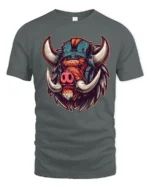 Fierce Viking Boar Warrior Helmet Nord Style Graphic Tshirt - gray t-shirt on white background