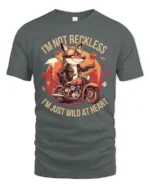 Adventurous Motorbiking Fox Wild At Heart Custom Graphic Tee - gray t-shirt on white background