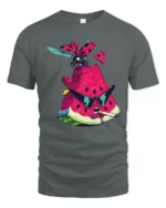 Grumpy Watermelon Smoking Cigar Cool Ladybug Graphic Tshirt - gray t-shirt on white background