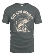 Reel Cool Grandad Fishing Bass Vintage Graphic Tshirt - gray t-shirt on white background