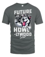 Future Howllywood Star Husky Dog Selfie Graphic Tshirt - gray t-shirt on white background