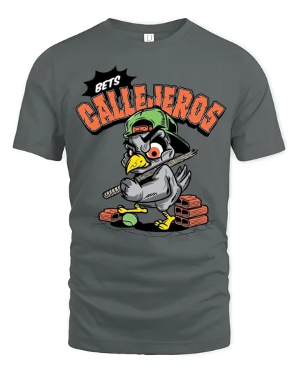 Aggressive Pigeon Baseball Bat Bets Callejeros Tshirt - gray t-shirt on white background