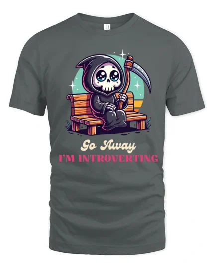Cute Grim Reaper Go Away Im Introverting Graphic Tshirt - gray t-shirt on white background