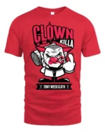 Angry Clown Killa Gangster Middle Finger Graphic Tshirt - red t-shirt on white background