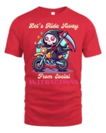 Introvert Grim Reaper Riding Motorcycle Slogan Tshirt - red t-shirt on white background
