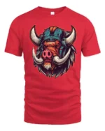 Fierce Viking Boar Warrior Helmet Nord Style Graphic Tshirt - red t-shirt on white background