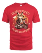 Adventurous Motorbiking Fox Wild At Heart Custom Graphic Tee - red t-shirt on white background