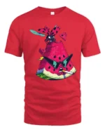 Grumpy Watermelon Smoking Cigar Cool Ladybug Graphic Tshirt - red t-shirt on white background