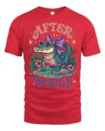 Adorable Alligator Sunglasses Violet Ribbon Bow Graphic Tee - red t-shirt on white background