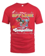 Retro Offline Competitive Dinosaur Computer Graphic Tee - red t-shirt on white background