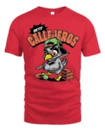 Aggressive Pigeon Baseball Bat Bets Callejeros Tshirt - red t-shirt on white background
