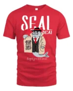 Seal The Deal Detective Fish Mobster Pun Graphic Tshirt - red t-shirt on white background