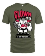 Angry Clown Killa Gangster Middle Finger Graphic Tshirt - military green t-shirt on white background