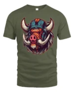 Fierce Viking Boar Warrior Helmet Nord Style Graphic Tshirt - military green t-shirt on white background