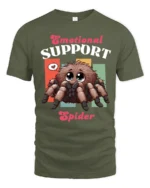 Cute Emotional Support Spider Fluffy Tarantula Graphic Tee - military green t-shirt on white background