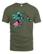 Scary Neon Melted Rodent Zombie Face Pop Art Soft Tshirt - military green t-shirt on white background