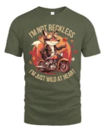 Adventurous Motorbiking Fox Wild At Heart Custom Graphic Tee - military green t-shirt on white background