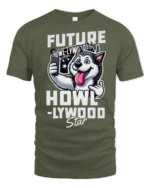 Future Howllywood Star Husky Dog Selfie Graphic Tshirt - military green t-shirt on white background