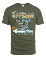 Retro Offline Competitive Dinosaur Computer Graphic Tee - military green t-shirt on white background