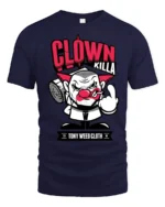 Angry Clown Killa Gangster Middle Finger Graphic Tshirt - navy t-shirt on white background