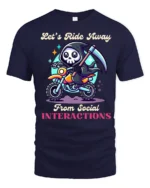 Introvert Grim Reaper Riding Motorcycle Slogan Tshirt - navy t-shirt on white background