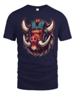 Fierce Viking Boar Warrior Helmet Nord Style Graphic Tshirt - navy t-shirt on white background