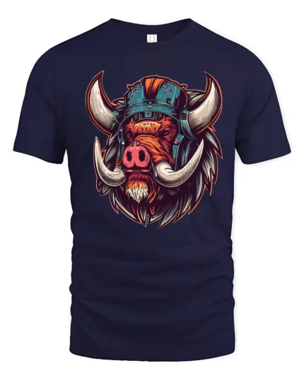 Fierce Viking Boar Warrior Helmet Nord Style Graphic Tshirt - navy t-shirt on white background
