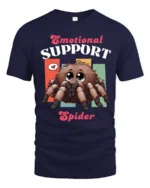 Cute Emotional Support Spider Fluffy Tarantula Graphic Tee - navy t-shirt on white background