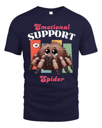 Cute Emotional Support Spider Fluffy Tarantula Graphic Tee - navy t-shirt on white background