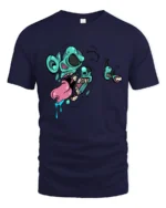 Scary Neon Melted Rodent Zombie Face Pop Art Soft Tshirt - navy t-shirt on white background