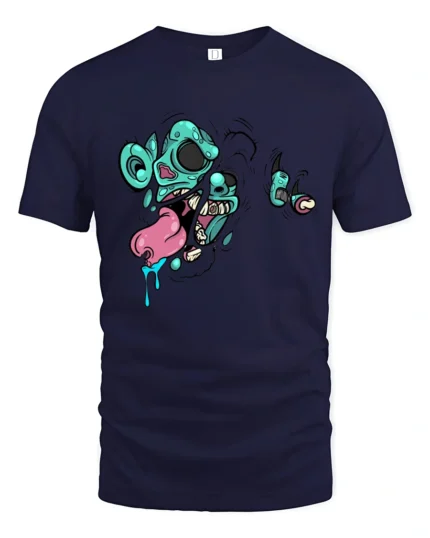 Scary Neon Melted Rodent Zombie Face Pop Art Soft Tshirt - navy t-shirt on white background