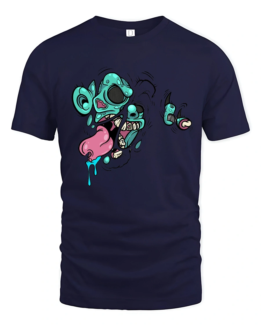 Scary Neon Melted Rodent Zombie Face Pop Art Soft Tshirt - 1 Scary Neon Melted Rodent Zombie Face Pop Art Soft Tshirt - navy t-shirt on white background