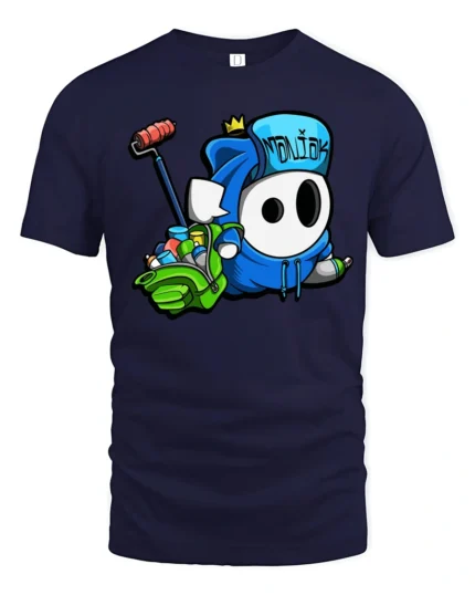 Creative Moniak Graffiti Character Roller Spray Graphic Tee - navy t-shirt on white background