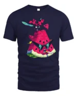 Grumpy Watermelon Smoking Cigar Cool Ladybug Graphic Tshirt - navy t-shirt on white background