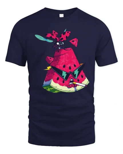 Grumpy Watermelon Smoking Cigar Cool Ladybug Graphic Tshirt - navy t-shirt on white background