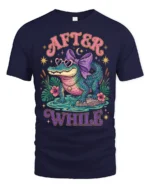 Adorable Alligator Sunglasses Violet Ribbon Bow Graphic Tee - navy t-shirt on white background