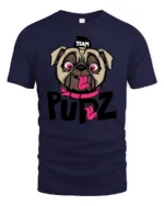 Playful Team Pupz Pug Dog Pink Collar Graphic Tshirt - navy t-shirt on white background