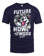 Future Howllywood Star Husky Dog Selfie Graphic Tshirt - navy t-shirt on white background