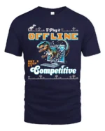 Retro Offline Competitive Dinosaur Computer Graphic Tee - navy t-shirt on white background